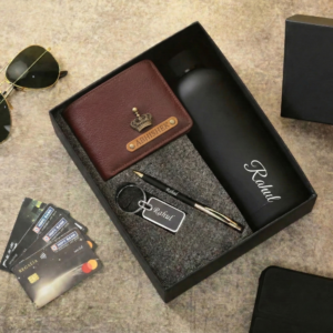 Customised Leather Wallet, Pen, Keychain & Water Bottle