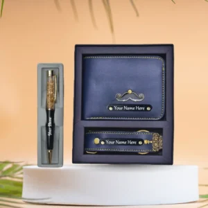 Customised Wallet, Pen & Leather Keychain