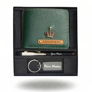 Customised Leather Wallet, Pen & Keychain