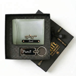 Customised Classic Leather Wallet & Metal Keychain
