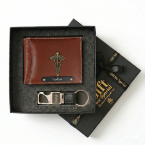 Customised Classic Leather Wallet & Metal Keychain
