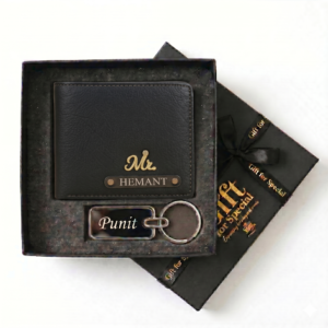 Customised Leather Wallet & Metal Keychain