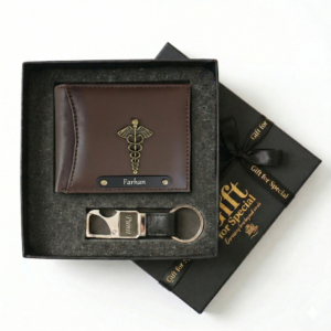 Customised Classic Leather Wallet & Metal Keychain