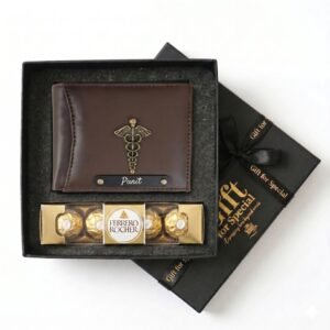 Customised Classic Leather Wallet & Ferrero Rocher Chocolate gift box