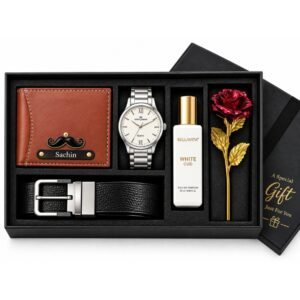 Customised Brithday Gift Hamper | Cusotmised wallet, Watch, Perfume, Belt & Rose