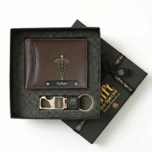 Customised Classic Leather Wallet & Metal Hook Keychain