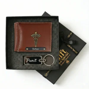 Customised Classic Leather Wallet & Metal Keychain
