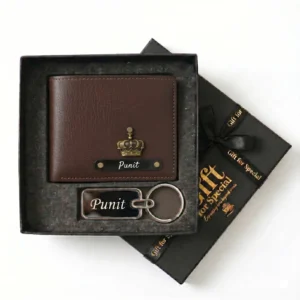 Customised Leather Wallet & Metal Keychain